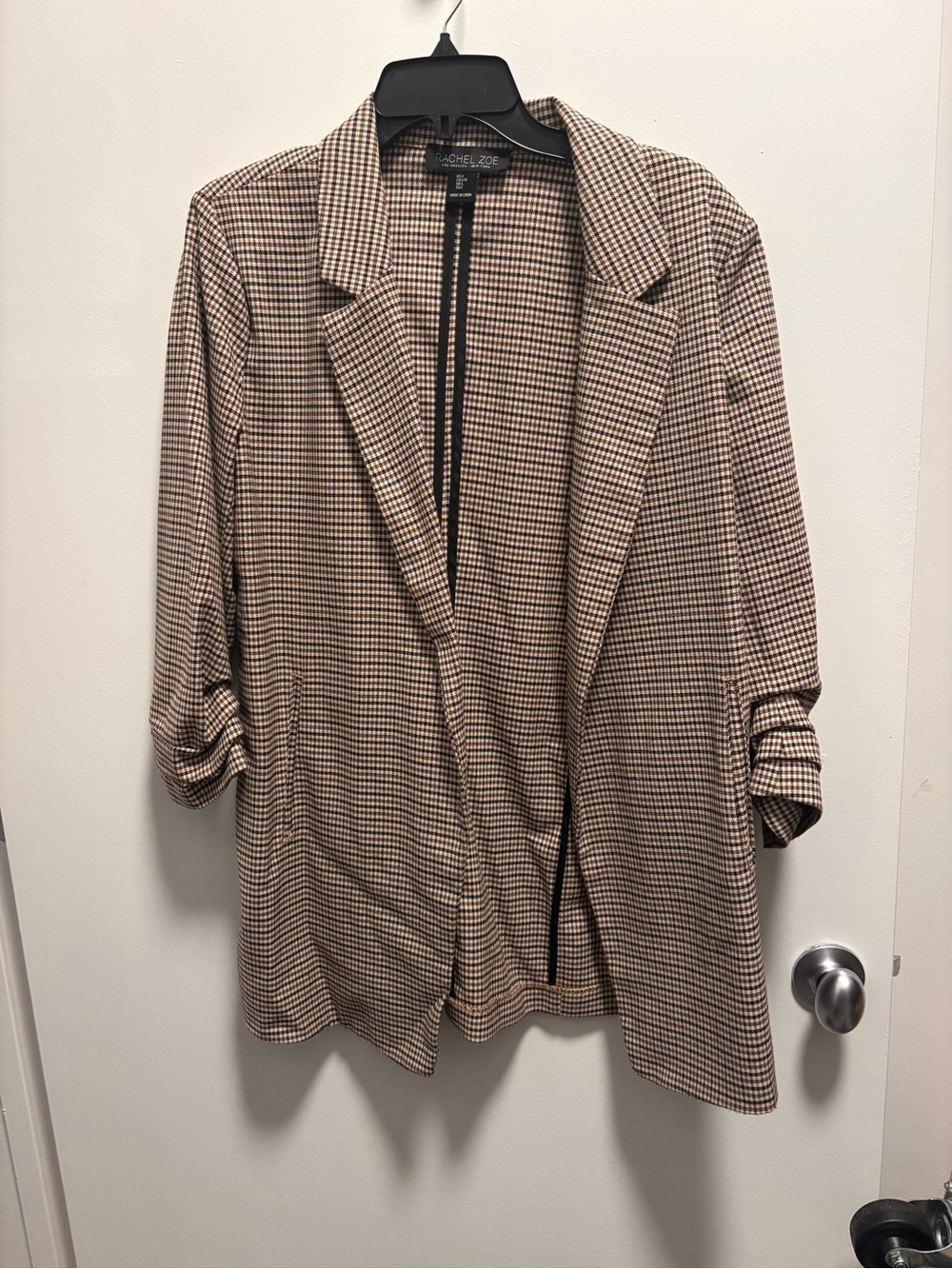 Rachel Zoe Tan and Black Houndstooth Open Blazer